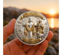 Moneta commemorativa a tema religioso 2D, collezione Christian Elements Blessing, oggetto decorativo, motivo croce bianca colomba giglio pastore per la decorazione della casa, auto e archiviazione