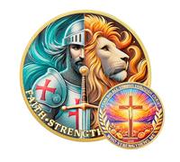 Moneta commemorativa cristiana, 40 mm, design crociato e leone, Filippesi 4:13, versetto biblico, moneta di fede in lega di zinco con effetto oro, regalo per cristiani, uomini e donne