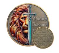 Moneta commemorativa cristiana 40 mm - "La vittoria appartiene al Signore" - Apocalisse 5:5 - Leone della tribù di Giuda con spada - Moneta di fede religiosa per uomini & Guerrieri di preghiera