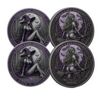Moneta commemorativa della notte magica della strega - Gettone strega scopa con iscrizione "Tonight I'll Soar", libro degli incantesimi commemorativo, 4,4 cm, fantasia da collezione per amanti gotici