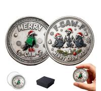 Moneta commemorativa Merry Craw MAS, gettone del corvo del fumetto festivo con cappelli di Babbo Natale, divertente gioco di parole sul corvo umorismo oscuro meme F-Caw-F moneta dell'artista (1pcs)