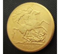 Moneta commemorativa placcata in Oro da 1 sterlina d'oro Britannica del 1822-1825, Replica Straniera, 1825
