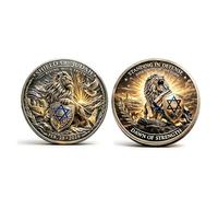Moneta commemorativa Scudo di Giuda, moneta da sfida cristiana Leone di Giuda, gettone di fede Forza e Onore, gettone commemorativo basato sulla fede, regali ispiratori (02#)