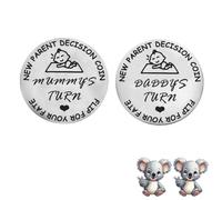 Moneta con scritta "New Parent Decision Turn Coin First Time Incinta Mom to Be and Dad Couple Funny Baby Shower Daddy Christmas Expecting Gravidanza Neonato Dopo la Nascita Idea Regalo Cool Boy Mommy