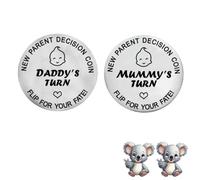 Moneta con scritta "New Parent Decision Turn Coin First Time Incinta Mom to Be and Dad Couple Funny Baby Shower Daddy Christmas Expecting Gravidanza Neonato Dopo la Nascita Idea Regalo Cool Boy Mommy