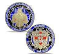 Moneta da collezione con croce rossa e scritta "Put on The Full Armor of God"