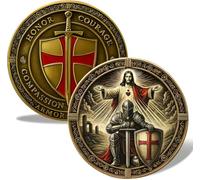 Moneta da preghiera dei cavalieri templari a guardia di Dio, moneta di un cavaliere in armatura completa, una collezione che simboleggia fede e protezione, un regalo per persone religiose.