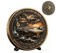 Moneta della sfida America Stands Ready - Edizione per la distribuzione in Medio Oriente con portaerei e incisione della bandiera degli Stati Uniti, Pace attraverso la forza, per veterani (1pcs)