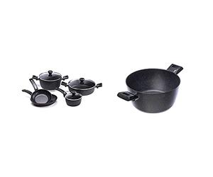 Moneta Etnea Batteria Professional Set Da 8 Pezzi, 2 Padelle Da 20 E 26 Cm, Pentolino 1 Manico 16 Cm, Pentola Grande 24 Cm 2 Manici, Tegame 28 Cm & Etnea Casseruola, 2 Manici, 20 Cm