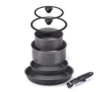 Moneta Etnea Minispace Batteria 7 Pezzi, Composta da 1 Manico Amovibile, Padella