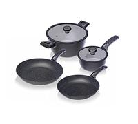 MONETA Etnea Set Pentole 6 Pezzi - Batteria Pentole Antiaderente Effetto Pietra con Padelle 24 28 cm e Casseruole con Coperchio Pentole Antiaderenti in Alluminio Forgiato - Made in Italy