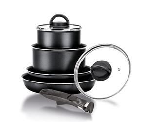 Moneta Gea Minispace Batteria 6 pezzi con manico removibile, alluminio 100% riciclato, anche per induzione. Made in Italy