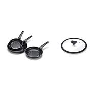 Moneta Recy Set 3 Padelle 20-24-28 & Coperchio Piatto, Bordo In Silicone, 24 Cm