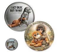 Moneta scimmia for supporto emotivo con custodia in acrilico, moneta sfida scimmia punch, gettone va bene non essere ok, moneta tascabile for sollievo dall'ansia B)