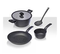 Moneta Etnea Batteria Starter, 5 Pezzi: Padella 24 cm, Casseruola 2 manici 20 cm con Coperchio, Pentolino 16 cm e Schiumarola in Nylon