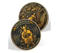 Moneta vichinga Challenge - Design di Odino e Valchiria, Valhalla, Sala dei coraggiosi, mitologia norrena, da collezione, Feast Fight Rise Again, simbolo dell'eredità dei guerrieri vichinghi