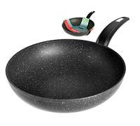 Moneta Wok 1 Manico Antiaderente Hercules Stone Pentole Cucina, Alluminio Rivestito, Nero, 28 cm