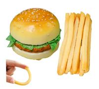 Monetais 1 Set di Cibo da Gioco Realistico, Cibo in plastica Artificiale Include Hamburger, 10 Pezzi di Patatine Fritte per Decorazioni, Oggetti di Scena per Cucina da Gioco realistica