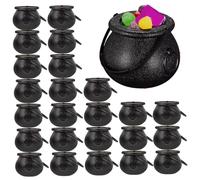 Monetais Calderone delle Streghe da 24 Pezzi, Mini Vaso di calderone in plastica da 3x2 Pollici con Manico, Ciotola Decorativa Nera per Caramelle di Halloween per Forniture per Feste in plastica