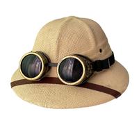 Monetais Cappelli di Paglia da Uomo, Casco Classico a Tesa Larga con Occhiali, Cappello di Paglia Estivo Leggero Regolabile con Protezione UV per Spiagge, Parchi, Campeggio, Escursionismo, Beige