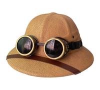 Monetais Cappelli di Paglia da Uomo, Casco Midollare Classico a Tesa Larga con Occhiali, Cappello di Paglia Estivo Leggero Regolabile con Protezione UV per Spiagge, Parchi, Campeggio, Trekking, Cachi
