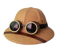 Monetais Casco coloniale a tesa larga con occhiali da uomo Cappello estivo in paglia color kaki