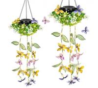 Monetais Cestini di Fiori solari sospesi per Esterni, Confezione da 2 luci solari a Farfalla per Esterni, Decorazione Impermeabile di edera Artificiale per luci sospese per Patio da Giardino