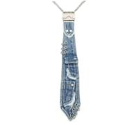 Monetais Cravatta in denim da donna con tasca e dettagli a catena - Cravatta jeans invecchiata ed elegante, accessorio per collo regolabile stile punk per camicie denim