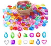 Monetais Pietre preziose del Tesoro dei Pirati da 150 Pezzi per Bambini, Gemme in plastica acrilica con Custodia in Lino - Taglia Unica Colorata