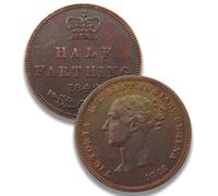 Monete antiche britannia, moneta oro antica regina vittorio Gran Bretagna, collezione moneta argento vecchie lire Regno Unito, per collezionisti di monete europee (1843 Half Farthing)