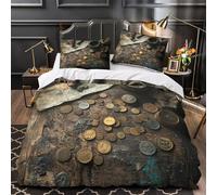Monete antiche copripiumino Biancheria da letto 3 pezzi morbida stampa 3D cerniera nascosta con cerniera Collezione di tesori d'epoca Set Di Copripiumino for adolescenti e adulti Single（140x200cm）