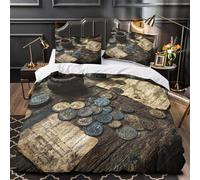 Monete antiche Set Di Copripiumino Biancheria da letto 3 pezzi morbida stampa di 3D incluso federe con federa Collezione di tesori d'epoca copripiumino for adolescenti e adulti Single（140x200cm）