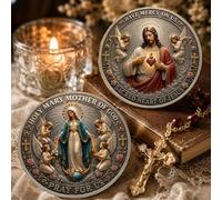 Monete commemorative 3D religiose fatte a mano, con Vergine Maria e Sacro cuore, per preghiera, decorazione per la casa, 3 pezzi