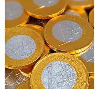 Monete di Cioccolata pz 50 | Monete di Cioccolato al Latte diametro 38mm | Tagli da 1 euro | Incarto stagnola dorato