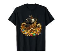 Monete d'oro del Tesoro dell'Oceano della Nave del Teschio dei Pirati Maglietta