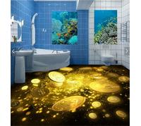 Monete D'oro Lucido 3D Pavimento Murale Foto Pavimentazione Carta da Parati Casa