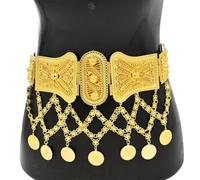 Monete d'oro personalizzate da donna nappa catena vita champagne cristallo strass barba a forma di gioielli per il corpo, Misura unica, Metallo Metallo Esotico