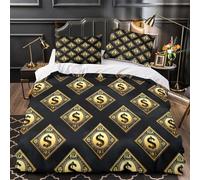 Monete d'oro Set Di Copripiumino 3 Pezzi ultra stampa 3D con federa per cuscini incluso federe cerniera nascosta Design di modelli di lusso copripiumino for adulti e bambini Single（140x200cm）