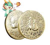 Monete Drago Metallo - Moneta d'Argento d'oro a Doppia Faccia 'Anno del Drago | Distintivo commemorativo a Moneta Cinese Tradizionale Dragon per Il Prossimo Anno Nuovo