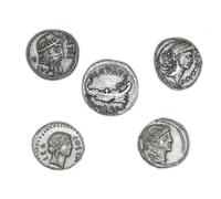 Monete Romane antiche Periodo Gaio Giulio Cesare placcate Argento - Set Riproduzione 5 Pezzi - Artigianato Italiano, Fatte a Mano - Made in Italy