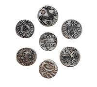 Monete Vichinghe Placcate oro o argento - Set di 7 Pezzi - Idea Regalo per Appassionati di Vikings, storia e Cosplay, riproduzione fatta a mano (Placcate argento)