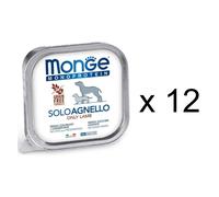 Monge Alimento Cibo Umido per Cani Monoproteico 100% Agnello 12pz da 150gr