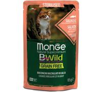 Monge BWild per gatti sterilizzati senza cereali – Salmone e gamberetti con ortaggi – 85 g
