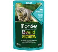Monge BWild Grain Free Adult Cat 85 gr Merluzzo con gamberetti e ortaggi - confezione da 14 pezzi - Cibo umido per gatti - 1° ORDINE? scegli lo sconto BZR5 / BZR20 + 200 punti fedeltà