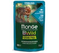 Monge BWild Grain Free Sterilised Cat 85 gr Tonno con gamberetti e ortaggi - confezione da 28 pezzi - Cibo umido per gatti - 1° ORDINE? scegli lo sconto BZR5 / BZR20 + 200 punti fedeltà