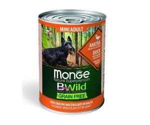 MONGE BWild Mini Adult senza cereali bocconcini maltagliati in salsa 400g anatra con zucca e zucchine