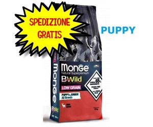 MONGE CANE CROCCHETTA BWILD LOW GRAIN ALL BREEDS PUPPY CON CERVO 12 KG