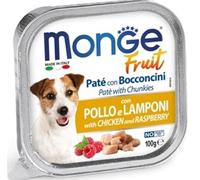 MONGE CANE FRUIT PATE' CON BOCCONCINI POLLO E LAMPONI. 32 VASCHETTE DA 100g CADAUNO