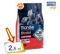 Monge Dog Bwild Low Grain Puppy Cervo Per Cani Cibo Secco Cani 2,5/12 Kg