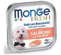 Monge Fresh Adult Patè con bocconcini 100 gr - Bocconcini con Salmone - Confezione da 32 pezzi - Cibo Umido per Cani - 1° ORDINE? scegli lo sconto BZR5 / BZR20 + 200 punti fedeltà